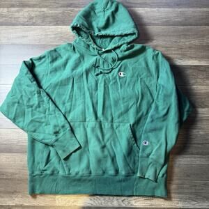 Vintage Champion Reverse Weave Hoodie XL Green Teal Pullover Heavyweight 90s Y2K